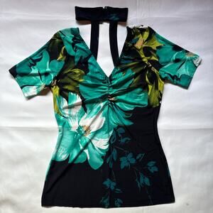 Y2K Venus Floral V Neck Top Neck Detail Womens XS Festival Going Out 90s